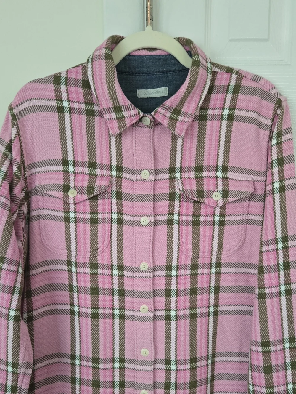 Outerknown Blanket Shirt Dress Pink Plaid Button Front Organic Cotton Shacket